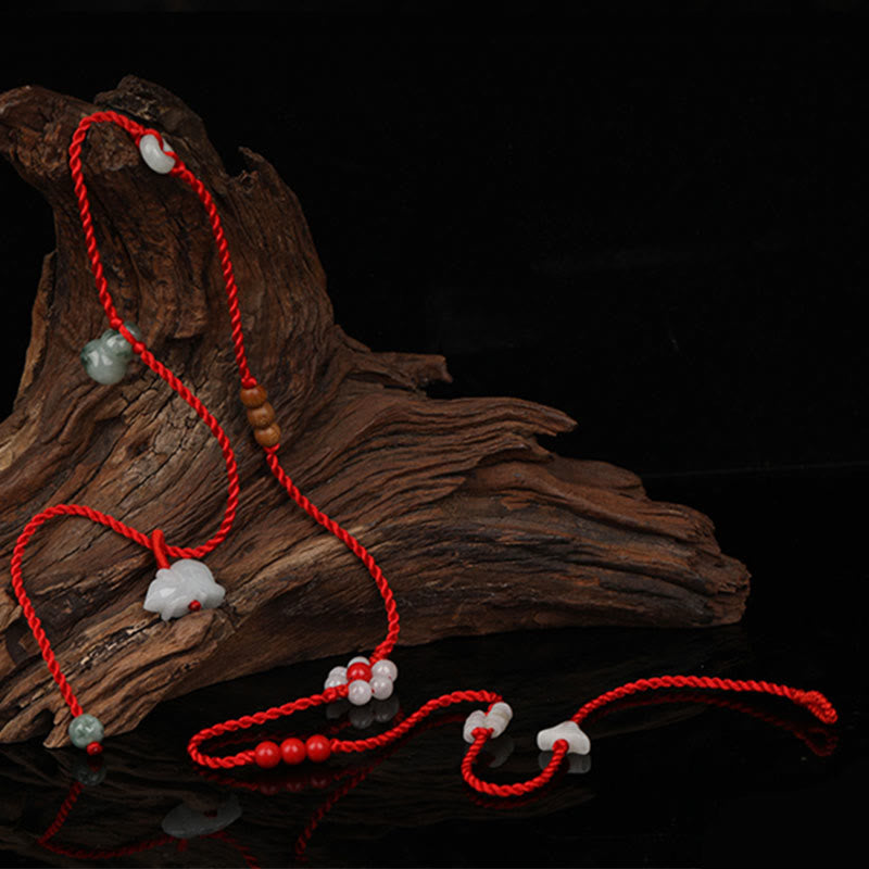 Nimara Ritual Chinese Zodiac Peach Wood Blessing Red String Belly Chain
