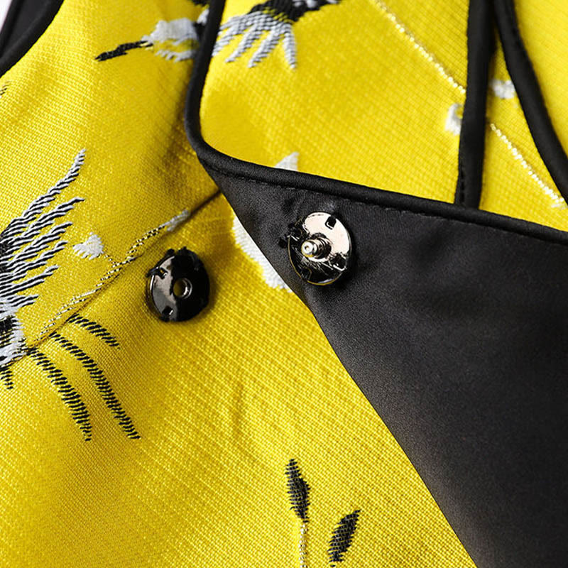Nimara Ritual Vintage Embroidery Crane Plants Pattern Knot Button Vest