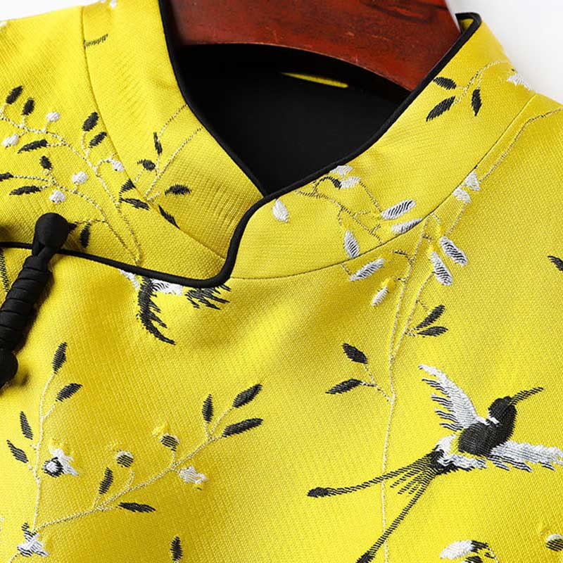 Nimara Ritual Vintage Embroidery Crane Plants Pattern Knot Button Vest