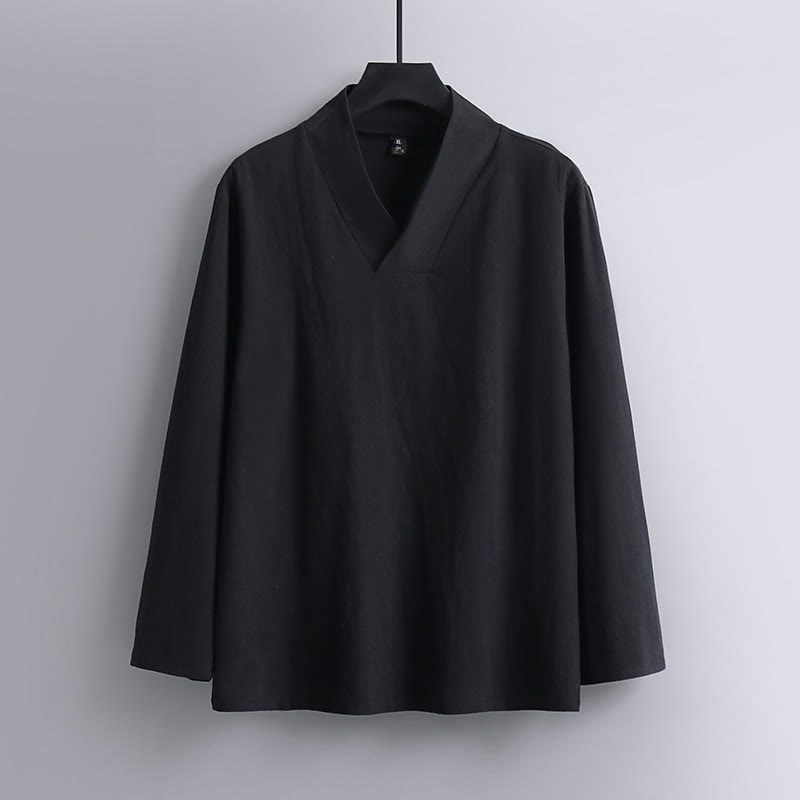 Nimara Ritual Cross-Collars Cropped Bloomers Cotton Tang Suit Hanfu Top Pants Clothing Men's Set