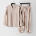 Nimara Ritual Cross-Collars Cropped Bloomers Cotton Tang Suit Hanfu Top Pants Clothing Men's Set