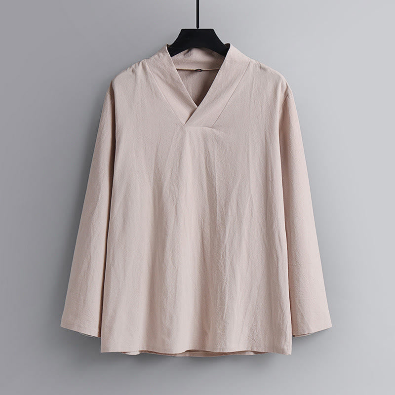 Nimara Ritual Cross-Collars Cropped Bloomers Cotton Tang Suit Hanfu Top Pants Clothing Men's Set