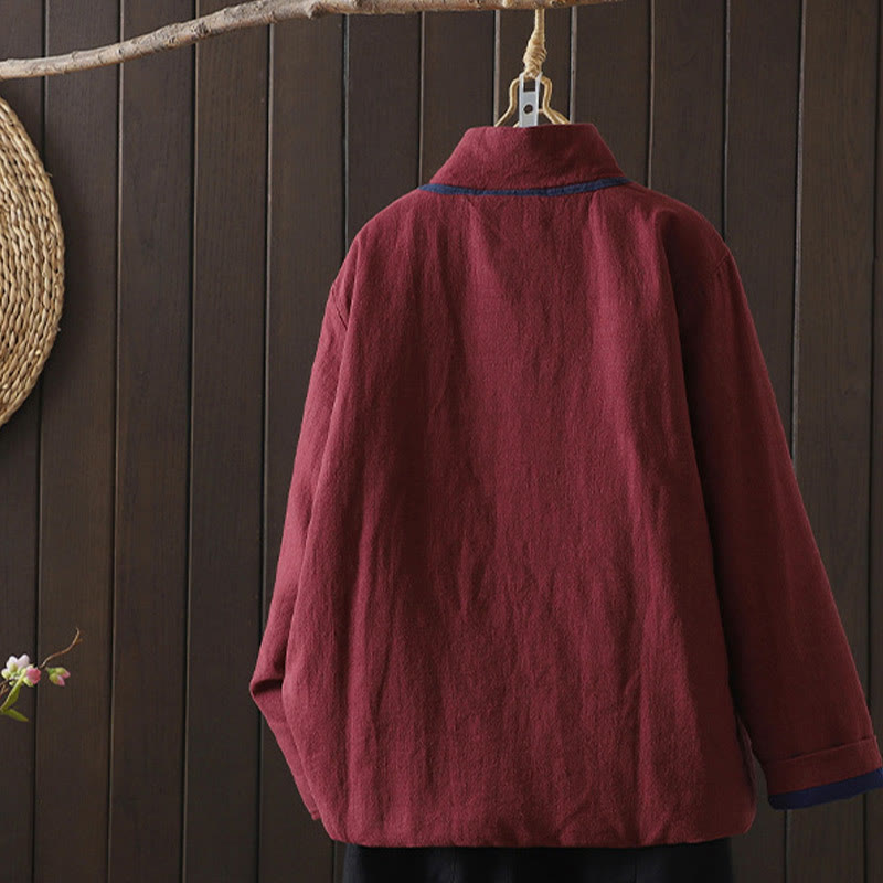 Nimara Ritual Solid Color Casual Frog-button Turtleneck Cotton Linen Women's Jacket Clothing