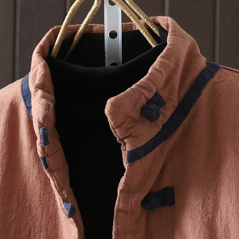 Nimara Ritual Solid Color Casual Frog-button Turtleneck Cotton Linen Women's Jacket Clothing