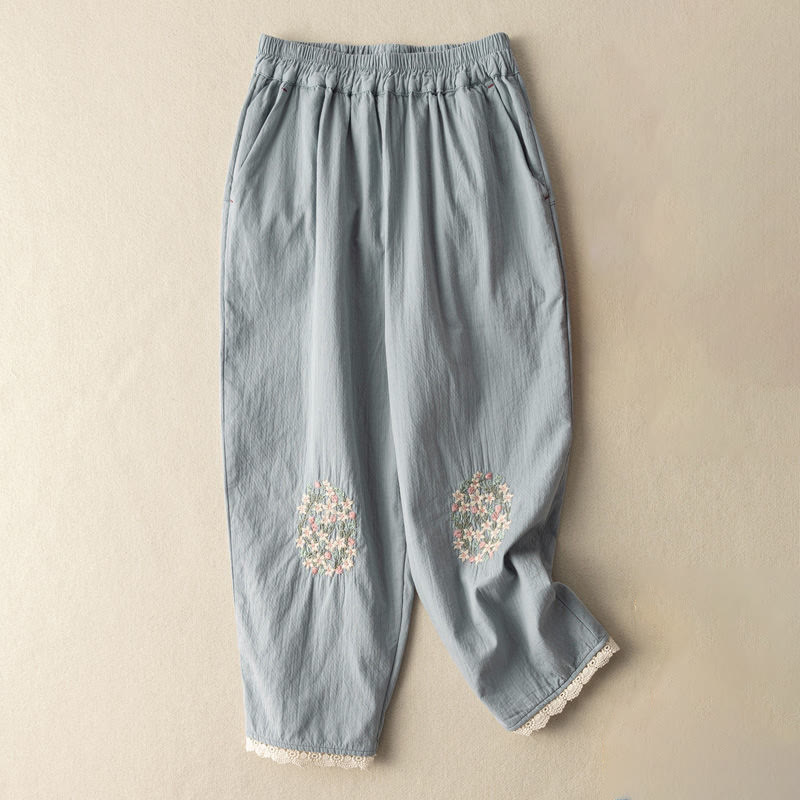 Nimara Ritual Casual Lace Trim Embroidered Harem Pants With Pockets
