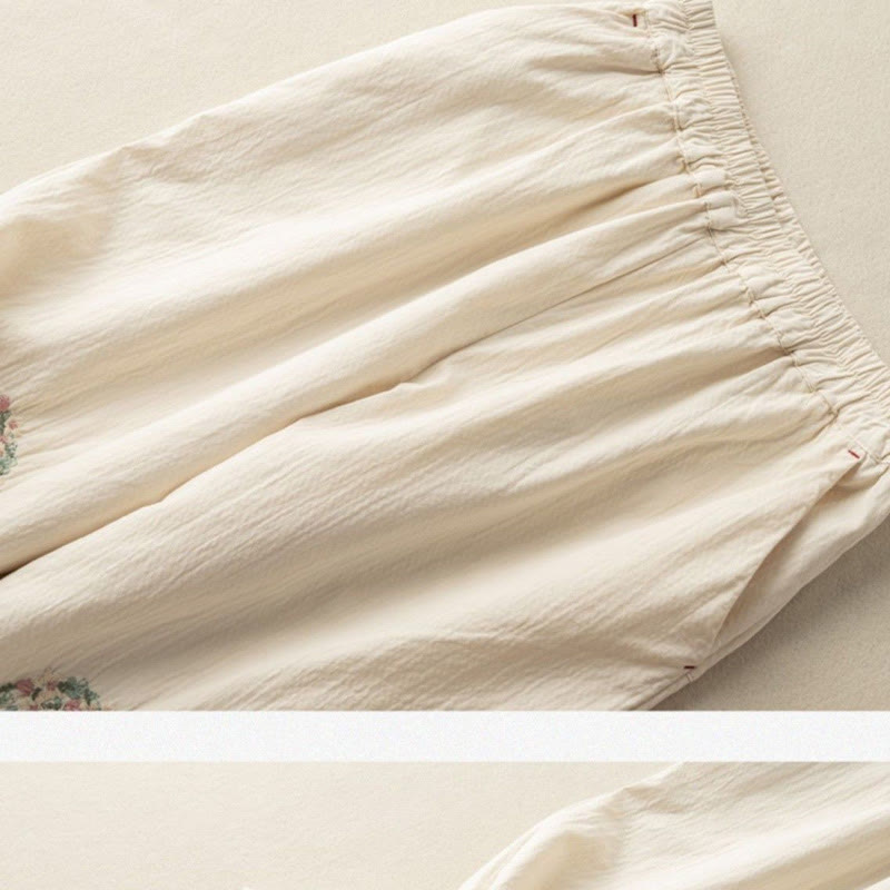 Nimara Ritual Casual Lace Trim Embroidered Harem Pants With Pockets