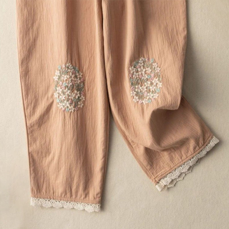 Nimara Ritual Casual Lace Trim Embroidered Harem Pants With Pockets