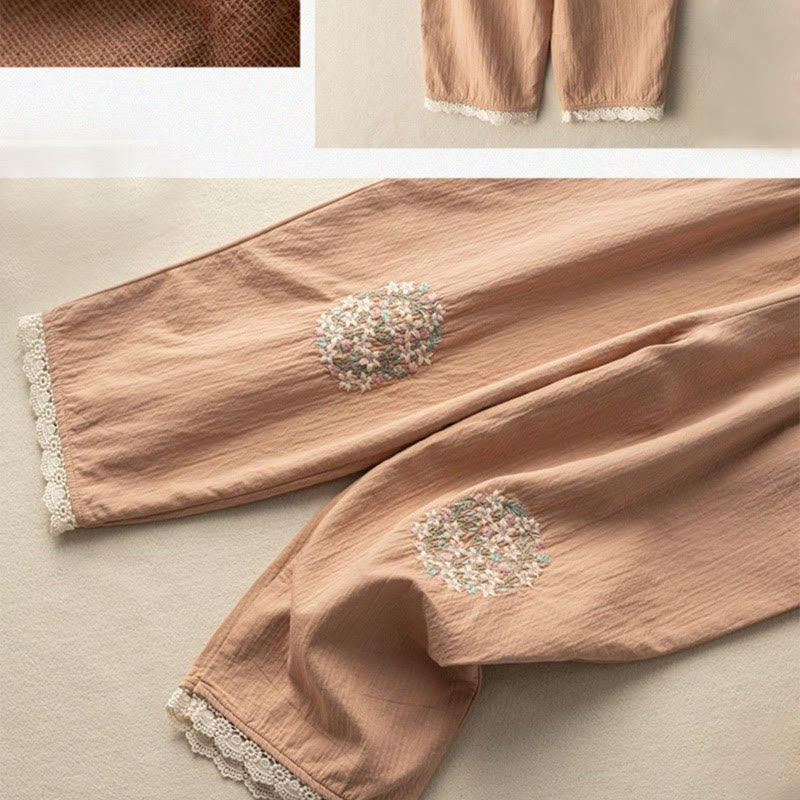 Nimara Ritual Casual Lace Trim Embroidered Harem Pants With Pockets