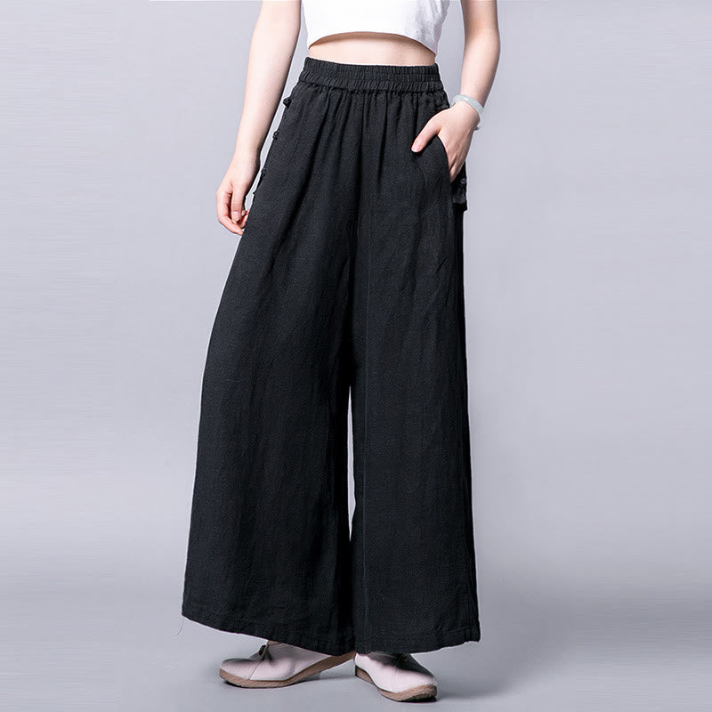 Nimara Ritual Casual Frog-Button High Waist Wide Leg Pants With Pockets