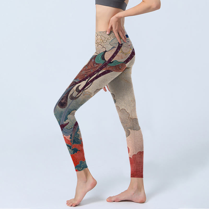 Nimara Ritual Dunhuang Flying Apsaras Auspicious Clouds Print Fitness Leggings Women's Yoga Pants