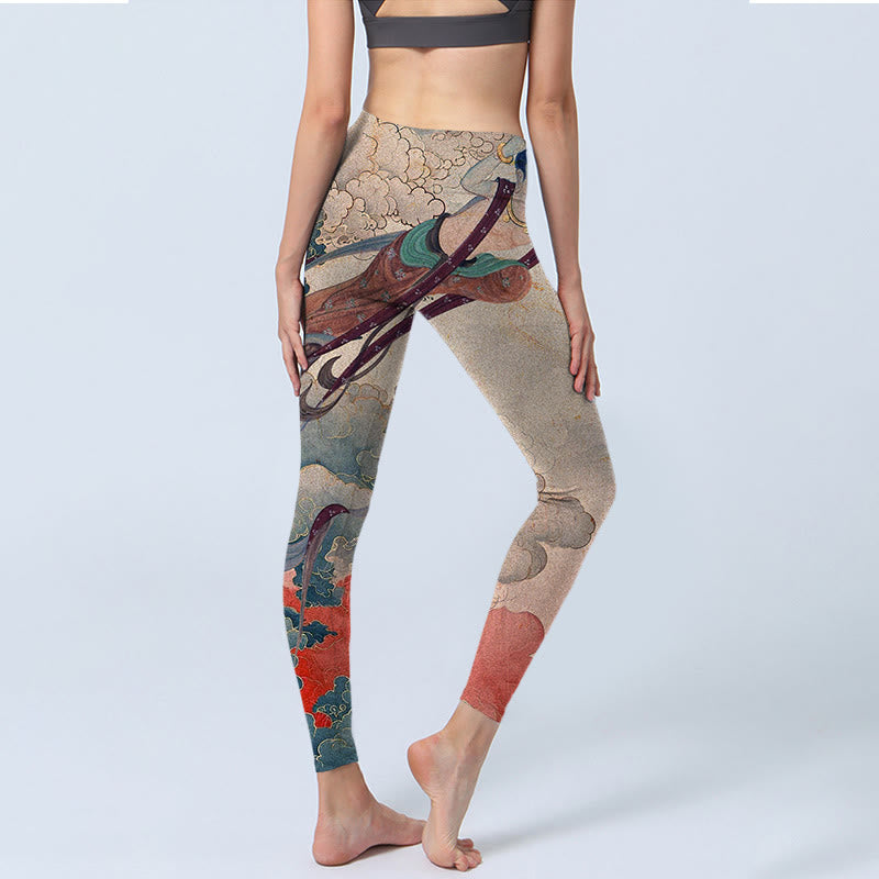 Nimara Ritual Dunhuang Flying Apsaras Auspicious Clouds Print Fitness Leggings Women's Yoga Pants