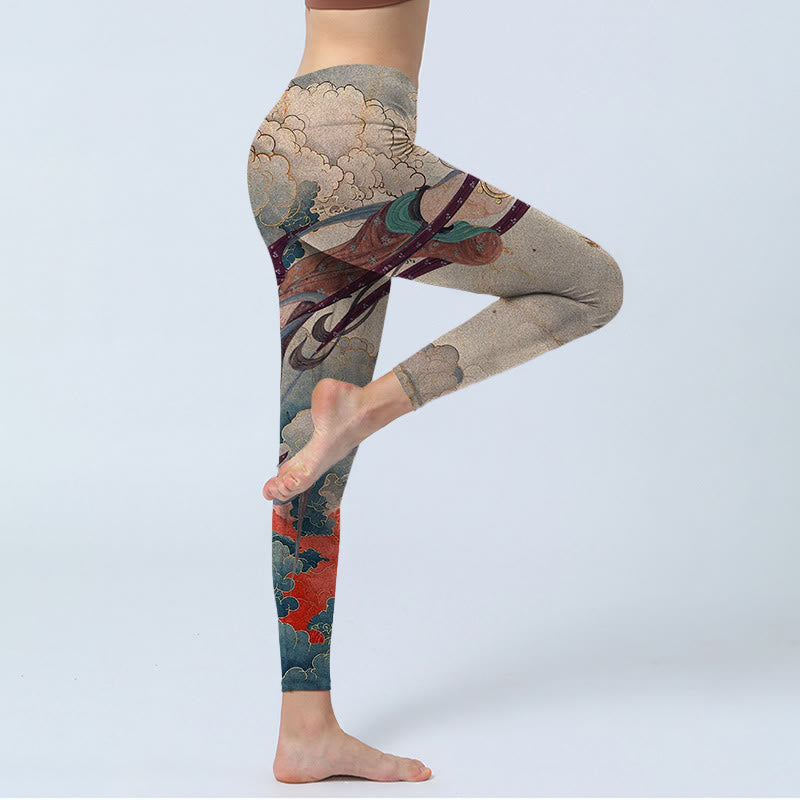 Nimara Ritual Dunhuang Flying Apsaras Auspicious Clouds Print Fitness Leggings Women's Yoga Pants
