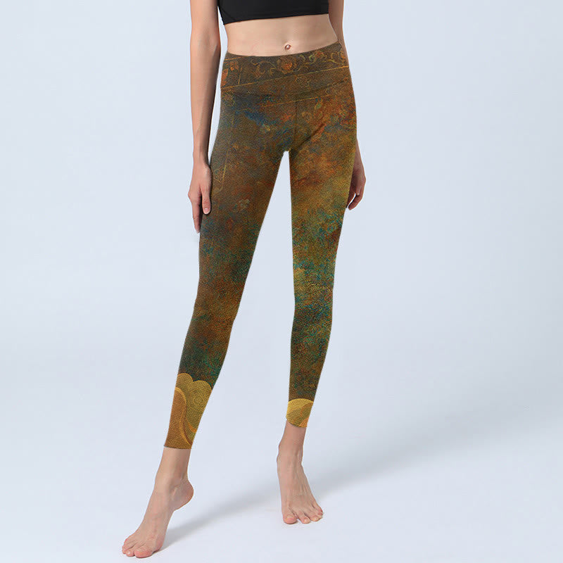 Nimara Ritual Auspicious Clouds Print Lycra Fabric Fitness Leggings Women's Yoga Pants