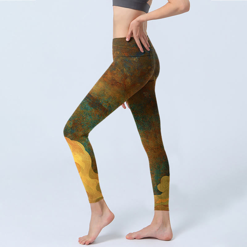 Nimara Ritual Auspicious Clouds Print Lycra Fabric Fitness Leggings Women's Yoga Pants