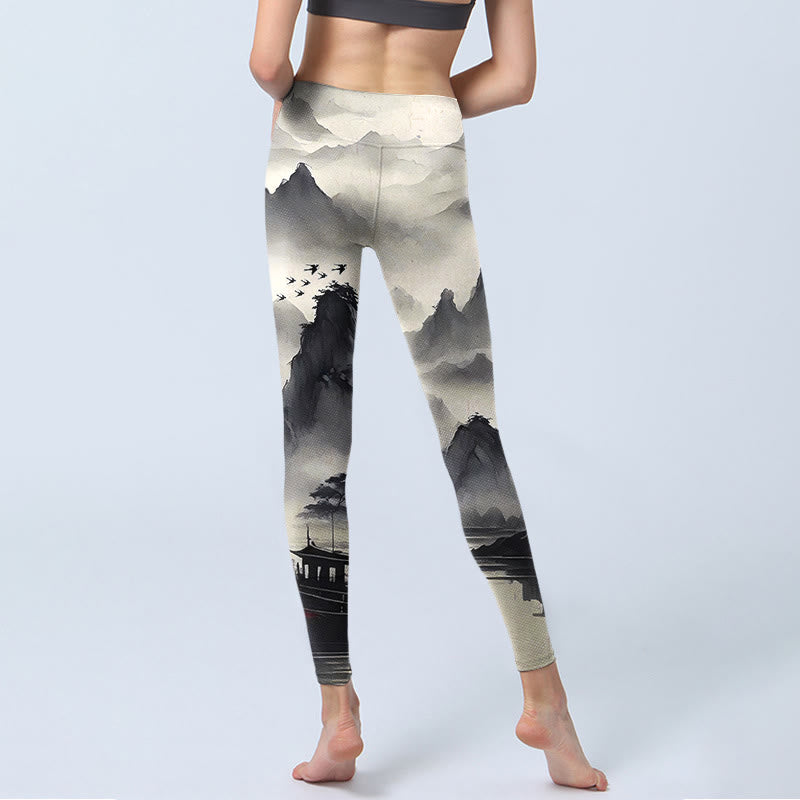 Nimara Ritual Splash-ink Landscape Painting Print Fitness Leggings Women's Yoga Pants