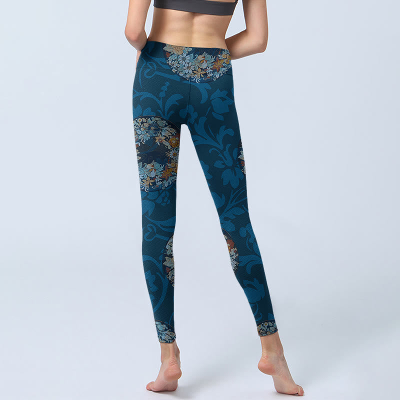 Nimara Ritual Dark Blue Flowers In Bloom Print Sports Leggings Women's Yoga Pants