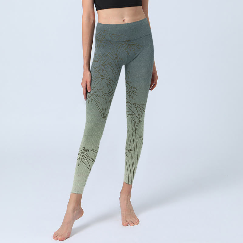 Nimara Ritual Bamboo Leaves Sketch Print Sports Leggings Women's Yoga Pants