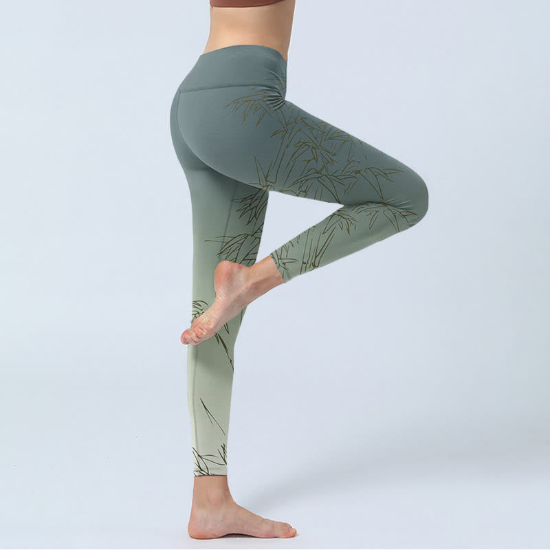 Nimara Ritual Bamboo Leaves Sketch Print Sports Leggings Women's Yoga Pants