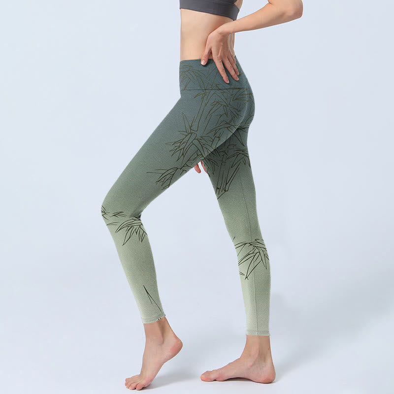 Nimara Ritual Bamboo Leaves Sketch Print Sports Leggings Women's Yoga Pants