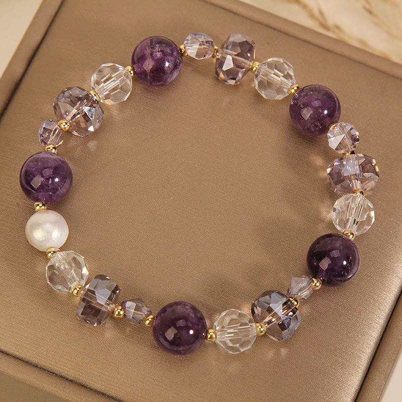 Nimara Ritual Amethyst White Crystal Pearl Communication Bracelet
