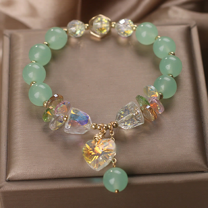 Nimara Ritual Aquamarine Green Crystal Love Heart Charm Healing Bracelet