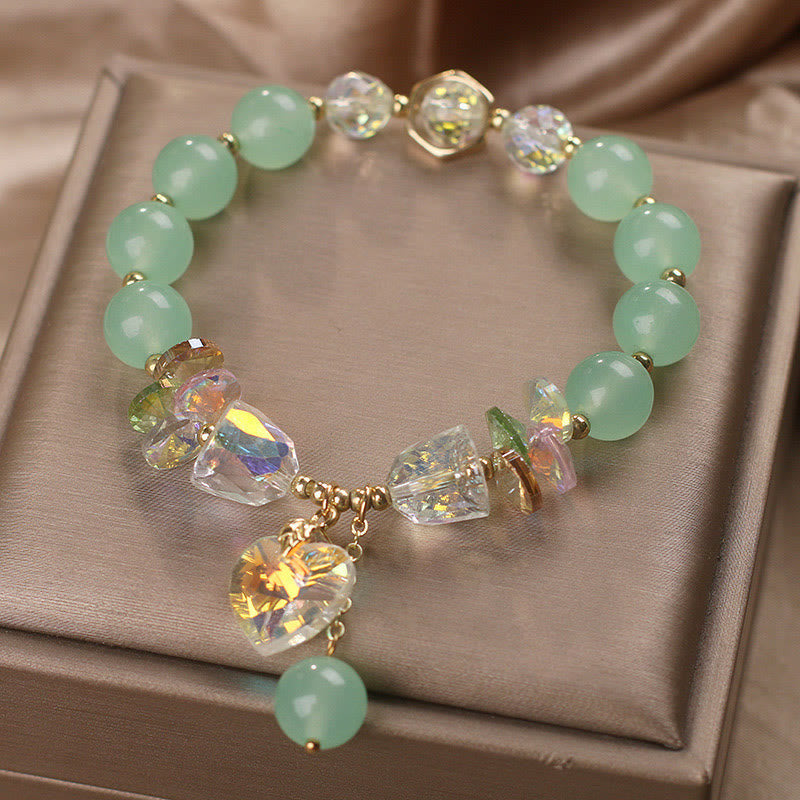 Nimara Ritual Aquamarine Green Crystal Love Heart Charm Healing Bracelet
