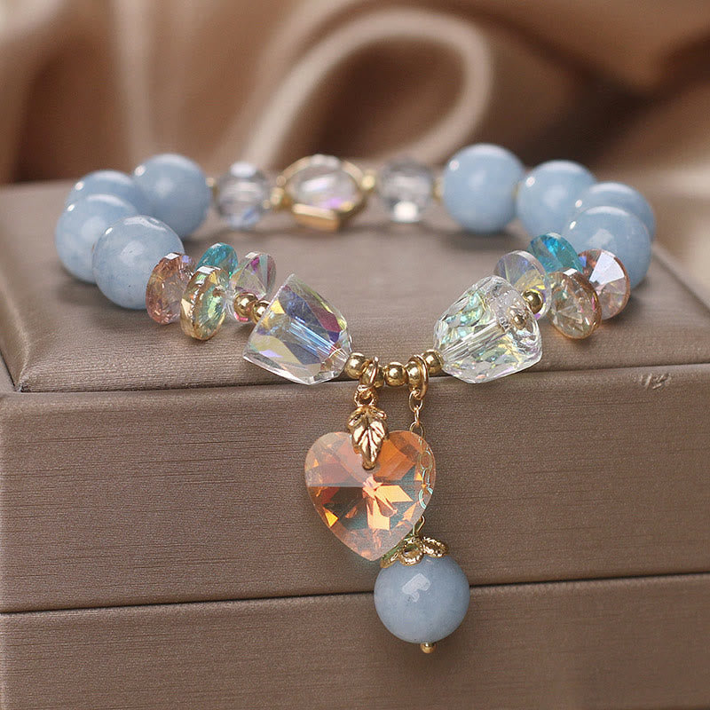 Nimara Ritual Aquamarine Green Crystal Love Heart Charm Healing Bracelet