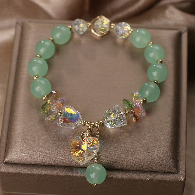 Nimara Ritual Aquamarine Green Crystal Love Heart Charm Healing Bracelet