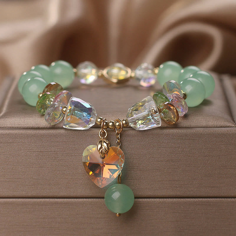 Nimara Ritual Aquamarine Green Crystal Love Heart Charm Healing Bracelet