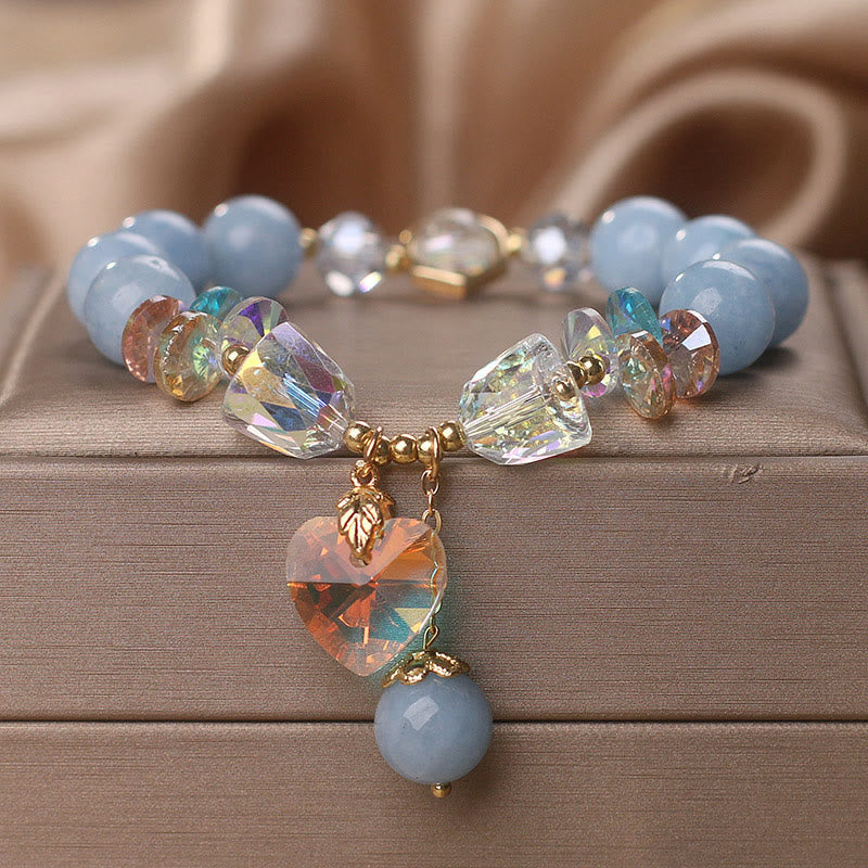 Nimara Ritual Aquamarine Green Crystal Love Heart Charm Healing Bracelet