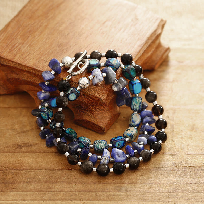 Nimara Ritual Emperor Stone Sodalite Gold Sheen Obsidian Balance Triple Wrap Bracelet