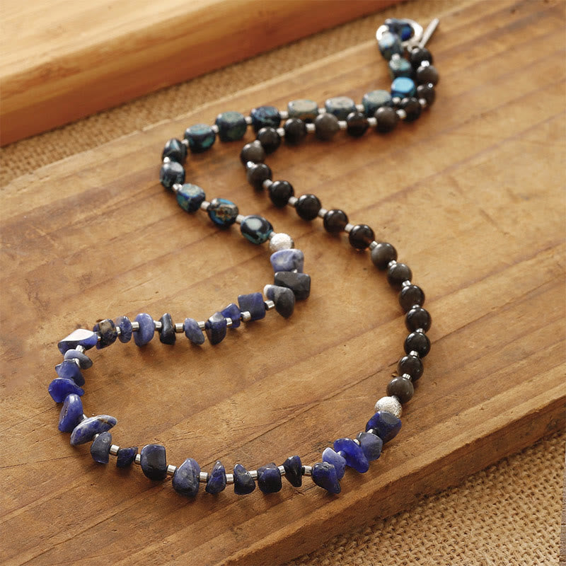 Nimara Ritual Emperor Stone Sodalite Gold Sheen Obsidian Balance Triple Wrap Bracelet