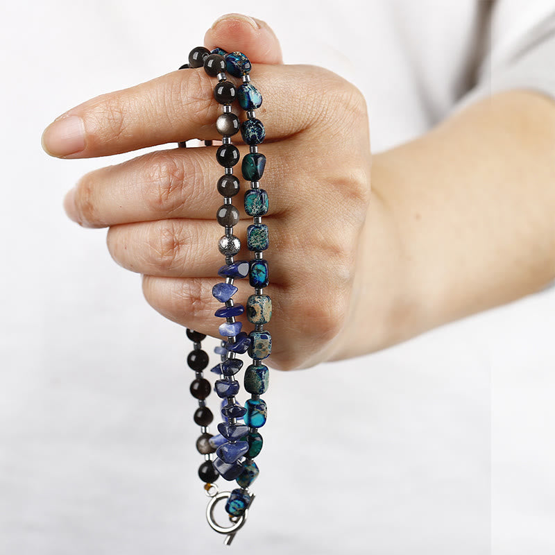 Nimara Ritual Emperor Stone Sodalite Gold Sheen Obsidian Balance Triple Wrap Bracelet