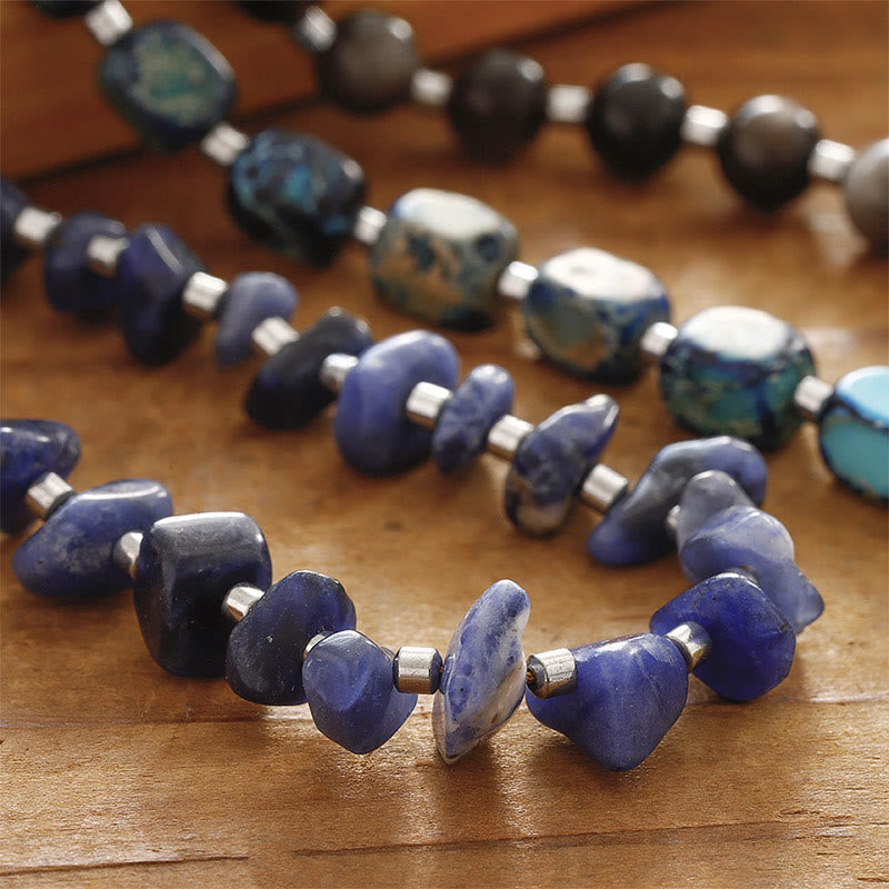 Nimara Ritual Emperor Stone Sodalite Gold Sheen Obsidian Balance Triple Wrap Bracelet
