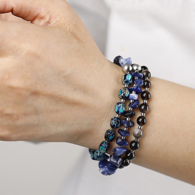 Nimara Ritual Emperor Stone Sodalite Gold Sheen Obsidian Balance Triple Wrap Bracelet