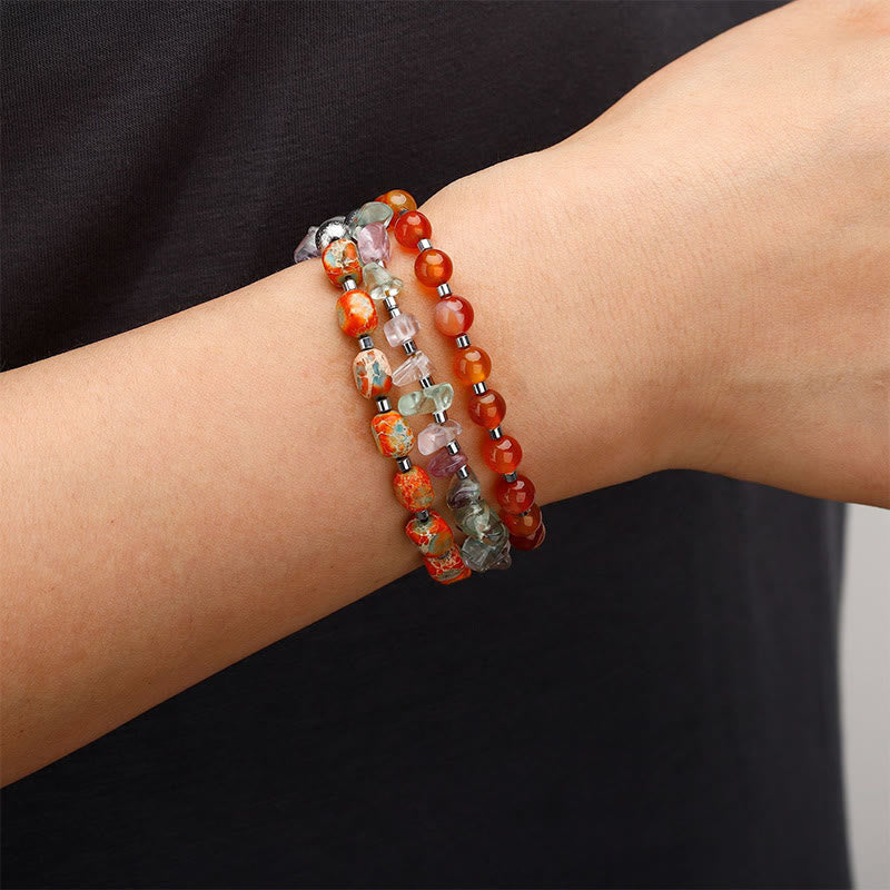 Nimara Ritual Fluorite Red Agate Emperor Stone Power Triple Wrap Bracelet