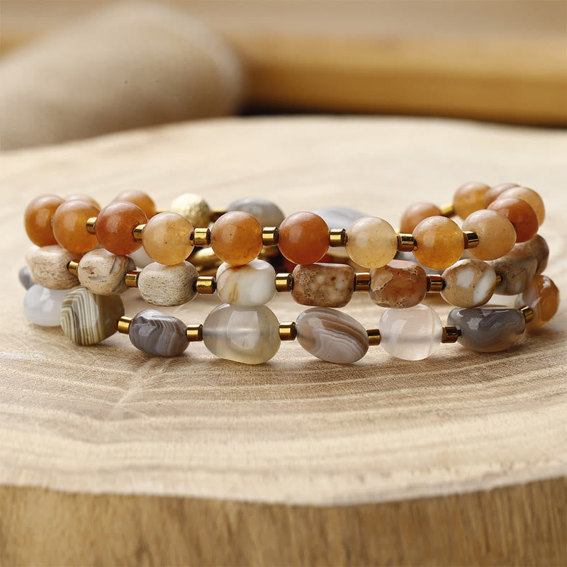 Nimara Ritual Botswana Agate Red Agate Emperor Stone Creativity Triple Wrap Bracelet