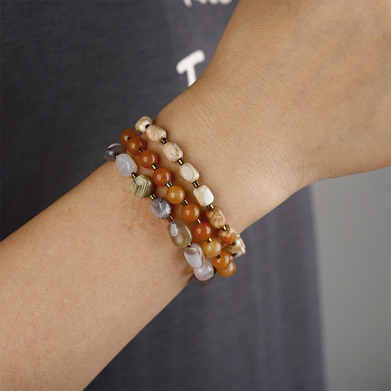Nimara Ritual Botswana Agate Red Agate Emperor Stone Creativity Triple Wrap Bracelet