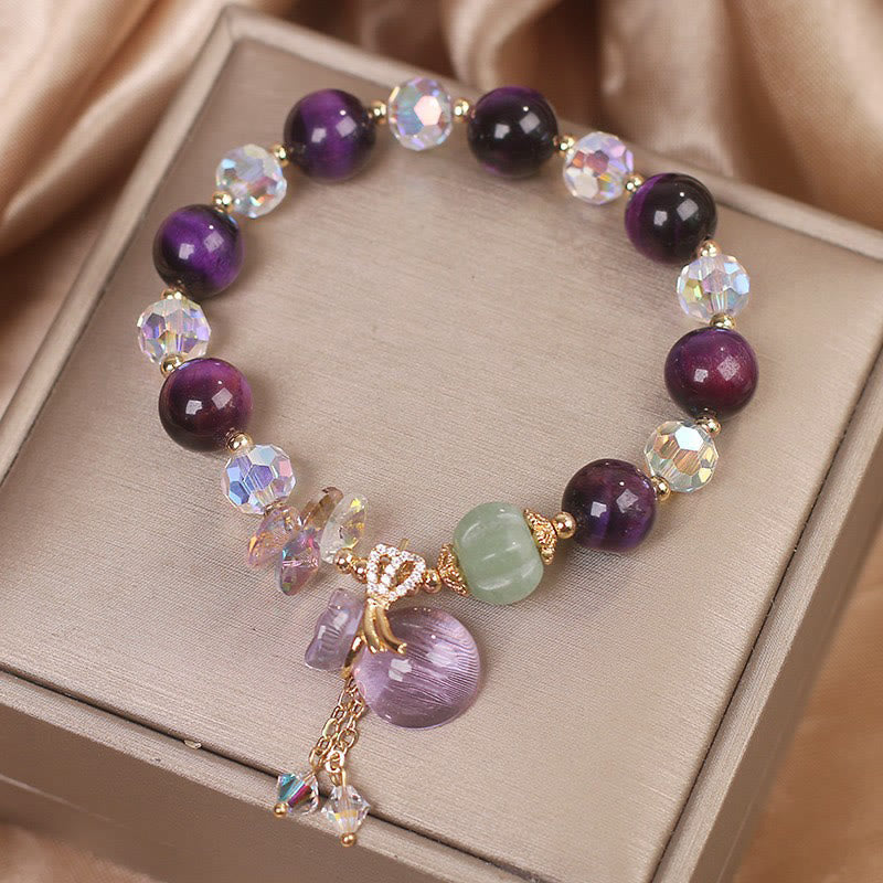 Nimara Ritual Purple Tiger Eye White Crystal Amethyst Jade Bravery Bracelet