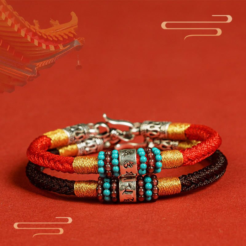 Nimara Ritual Red String Black String Six True Words 925 Sterling Silver Connection Bracelet