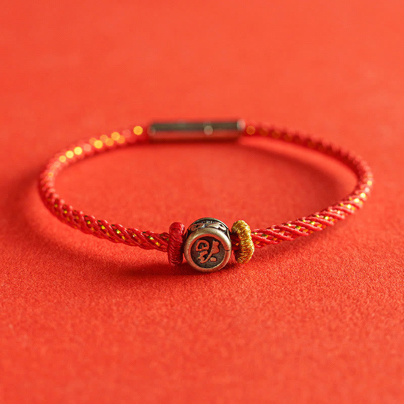 Nimara Ritual Braided String 925 Sterling Silver Fu Character Faith Bracelet