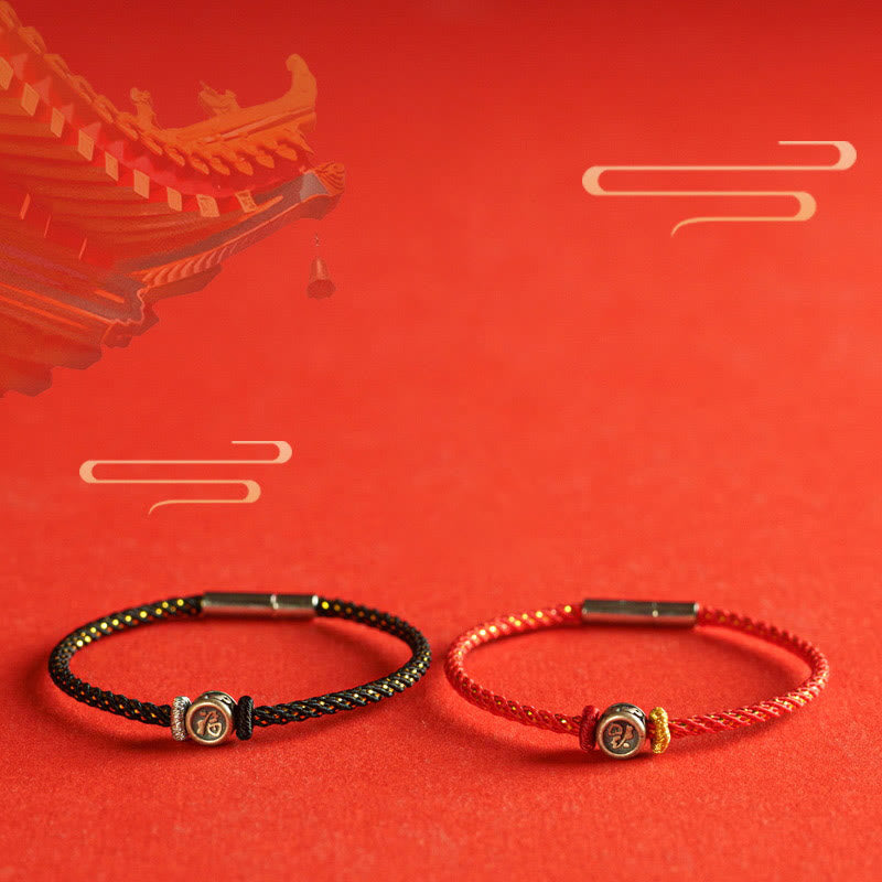 Nimara Ritual Braided String 925 Sterling Silver Fu Character Faith Bracelet