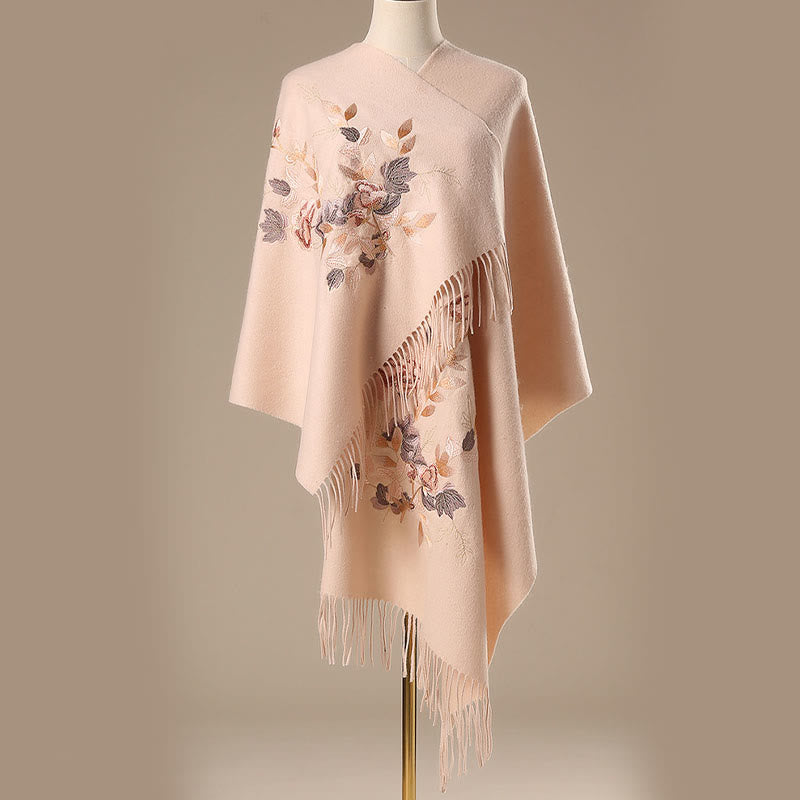 Nimara Ritual Wool Shawl Weiyang Flower Embroidery Tassel Winter Cozy Travel Scarf Wrap