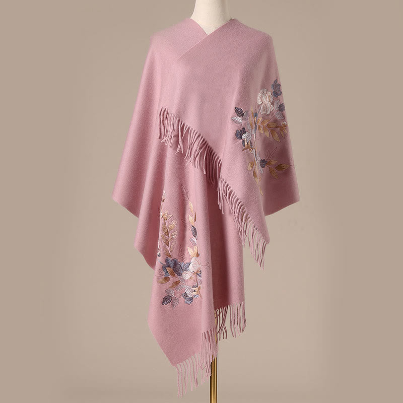 Nimara Ritual Wool Shawl Weiyang Flower Embroidery Tassel Winter Cozy Travel Scarf Wrap