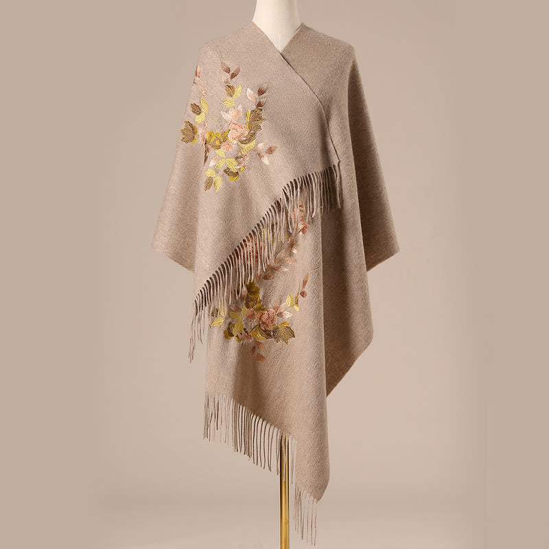 Nimara Ritual Wool Shawl Weiyang Flower Embroidery Tassel Winter Cozy Travel Scarf Wrap