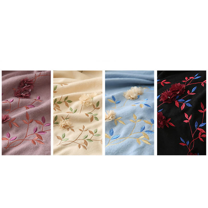 Nimara Ritual Wool Shawl 3D Floral Embroidery Tassel Winter Cozy Travel Scarf Wrap