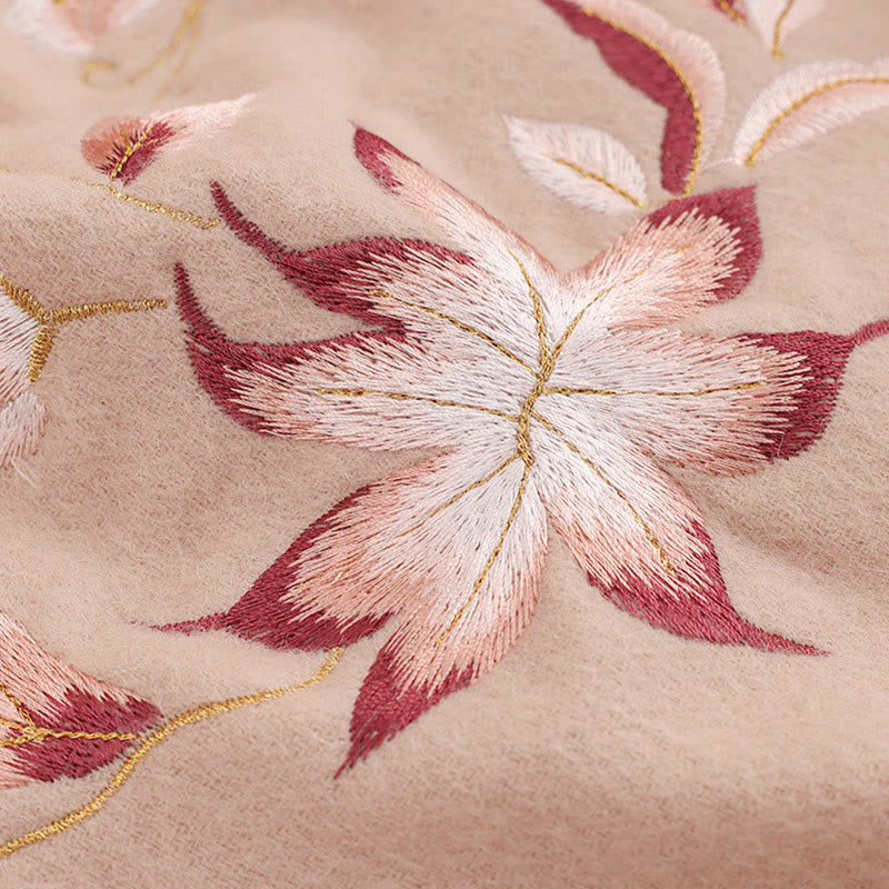 Nimara Ritual Wool Shawl Pink White Flower Embroidery Tassel Winter Cozy Travel Scarf Wrap