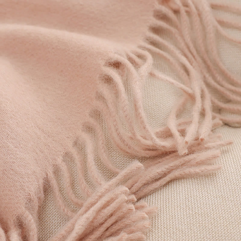 Nimara Ritual Wool Shawl Pink White Flower Embroidery Tassel Winter Cozy Travel Scarf Wrap