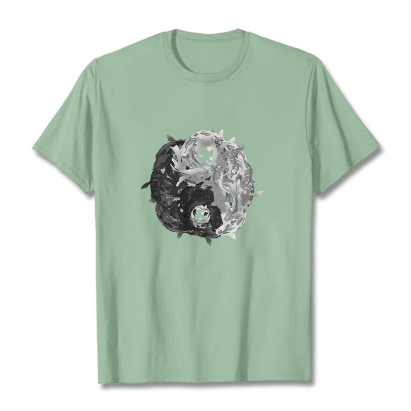 Nimara Ritual Yin Yang Koi Fish Combination Cotton Tee T-shirt