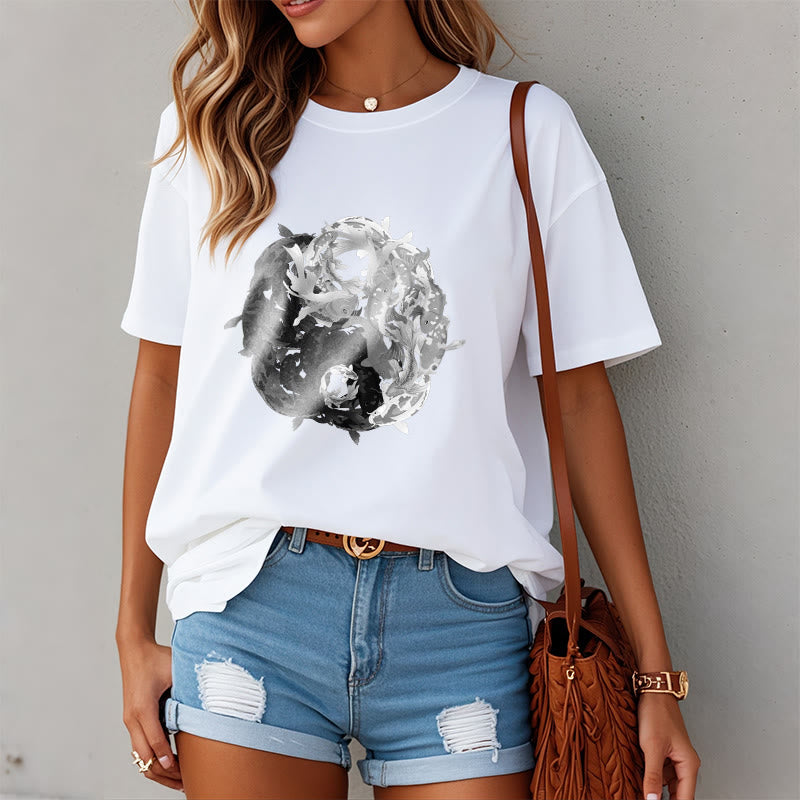 Nimara Ritual Yin Yang Koi Fish Combination Cotton Tee T-shirt